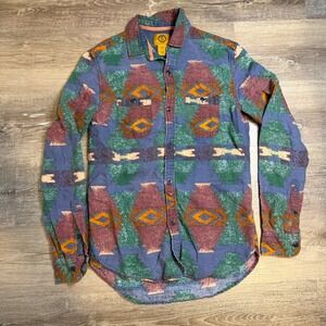 Stapleford Mens Small Southwestern Aztec Flannel Button Down Shirt Blue Green
